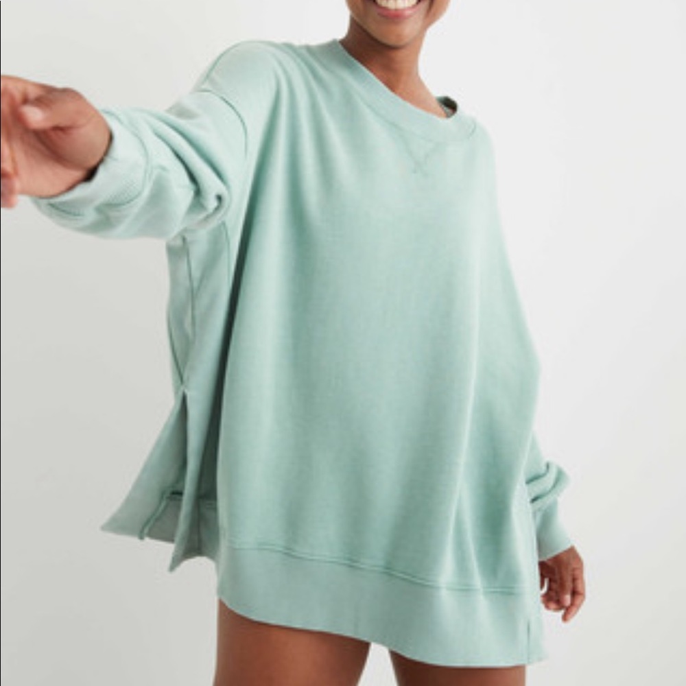 Aerie Good Vibes Oversized Crew Neck Green Sweatshirt